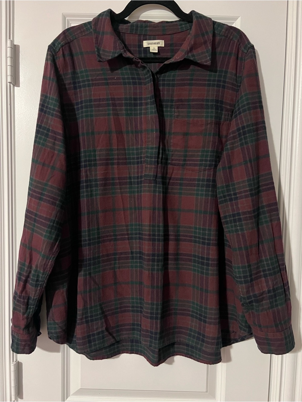 Plaid 1/4 Button Flannel Shirt